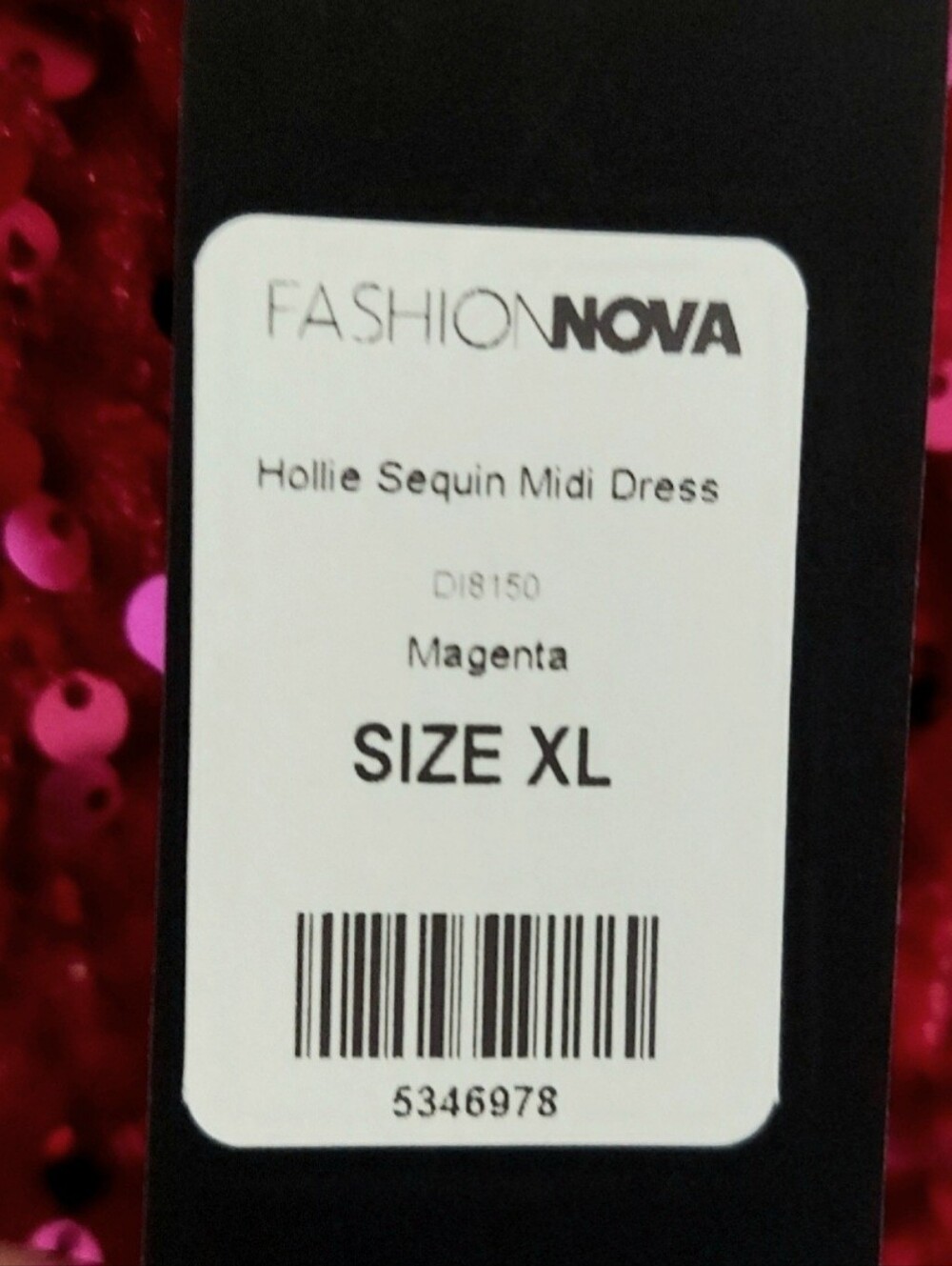 Fashion Nova Dress, New! Size XL, Magenta Pink, Sequins Feathers - Picture 10 of 10